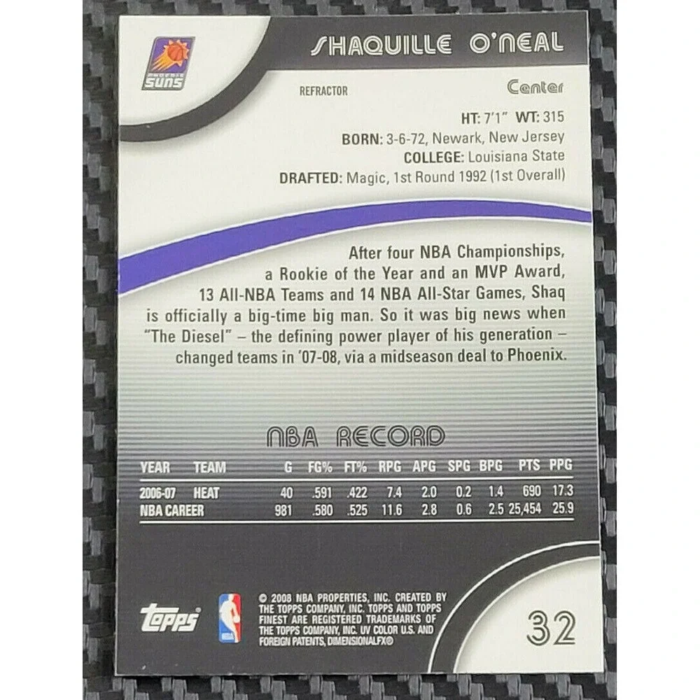 2007-08‎ TOPPS FINEST SHAQUILLE O'NEAL REFRACTOR